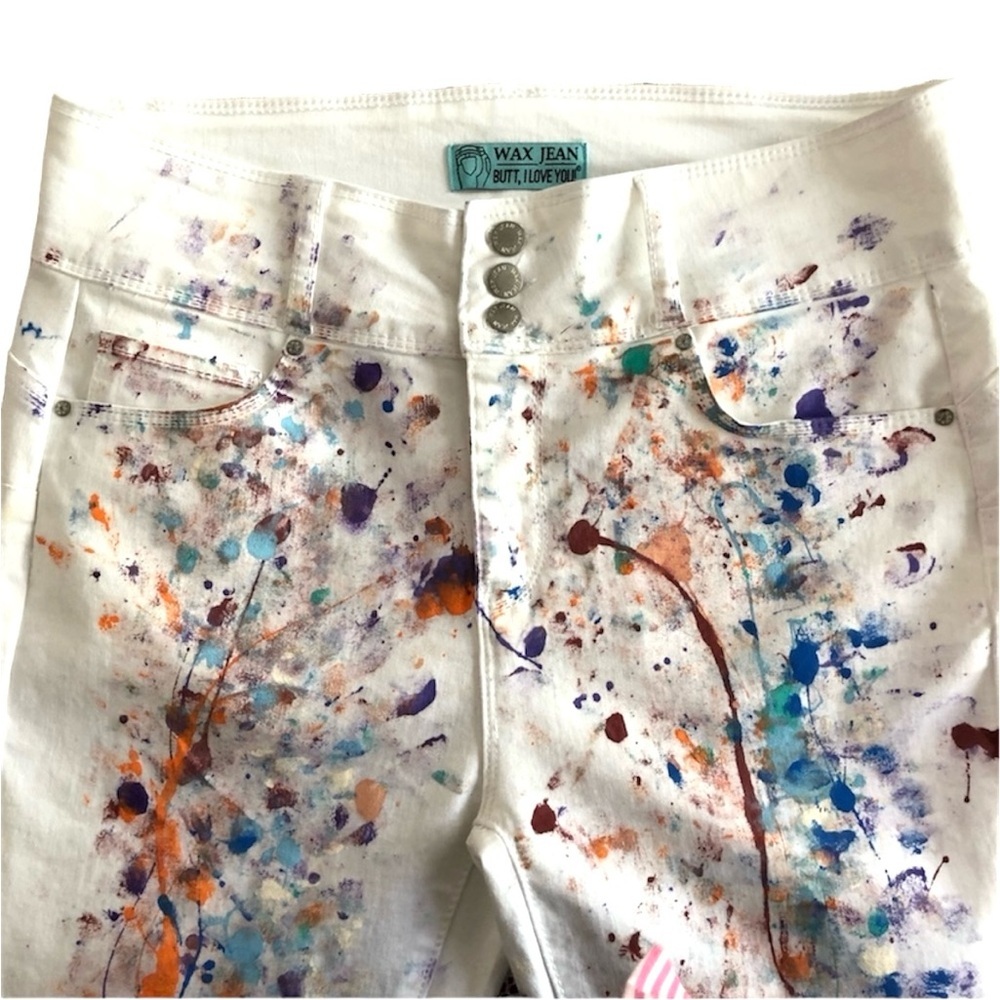 WAX Jeans Paint splatter white Jeans. Butt I love you Abstract High Waist. PRIDE